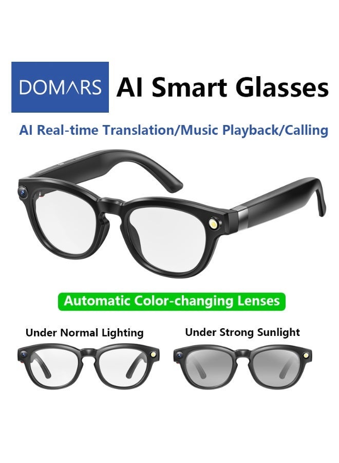 Domars Smart Glasses for Men Women Bluetooth 5.3 Glasses AI Voice Control,8-megapixel Camera,AI Photo Recognition and Translation,Automatic Color-changing Lenses Smart Sunglasses,Driving,Outdoor,Meeting,Travel Etc - Image 1